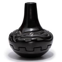 Deeply Carved Blackware Vase, with Avanyu AND Carved Blackware Jar