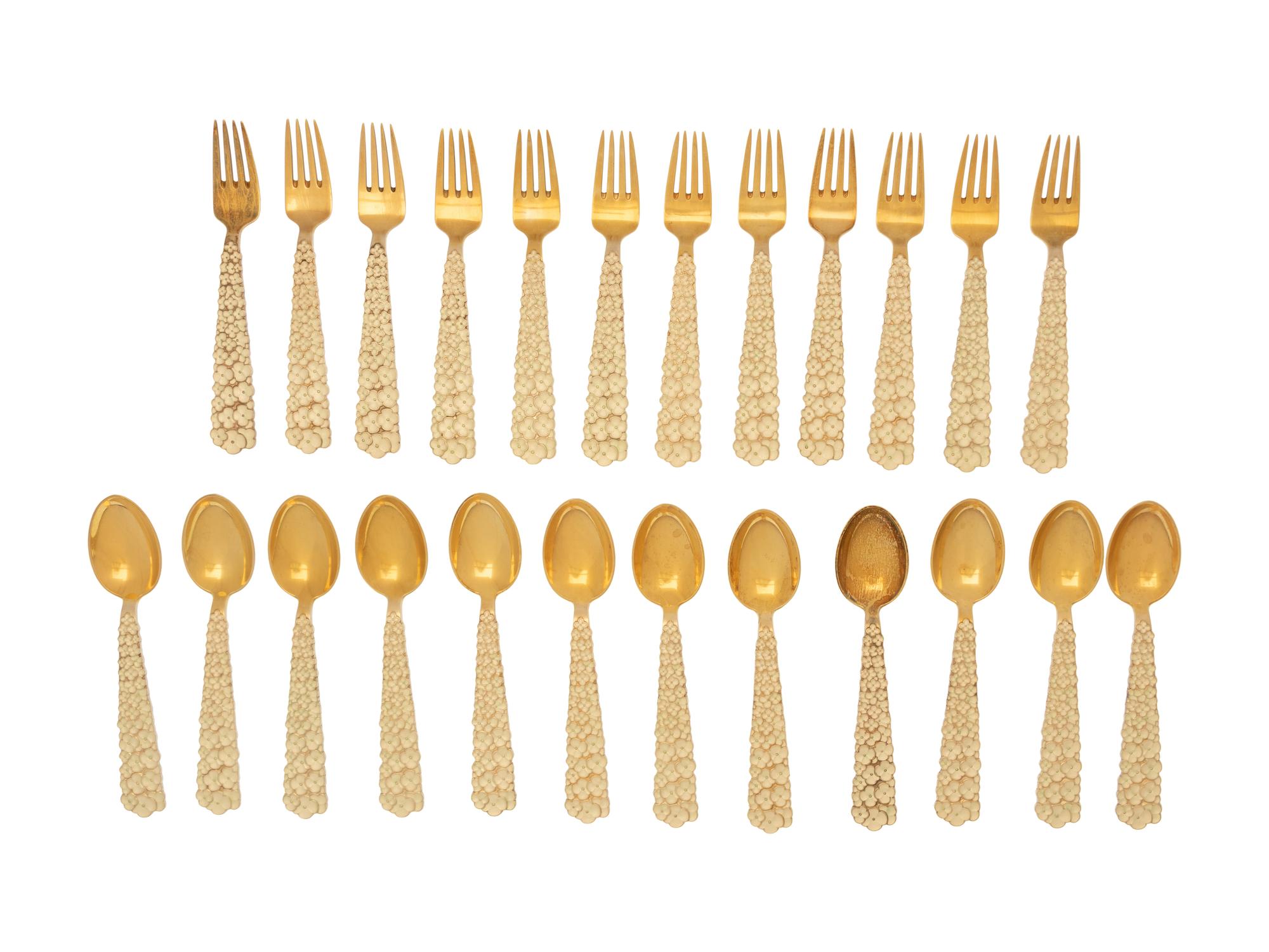 A Set of Danish Enameled Silver-Gilt Flatware Articles