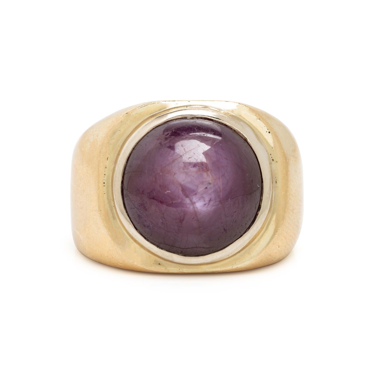 Yellow Gold and Star Purple Sapphire Ring