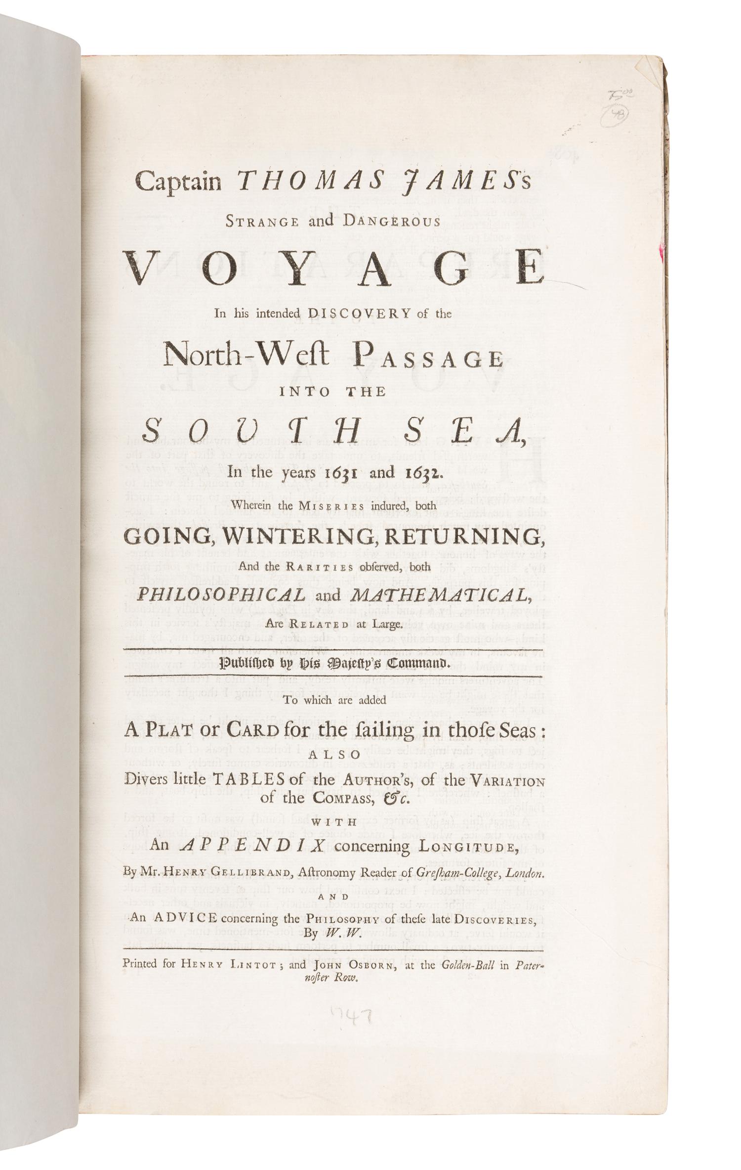 GATONBE, John. "A Voyage into the North-West Passage. Undertaken Anno 1612." Extracted from: CHURCHILL. A Collection of Voyages and Travels , Vol. VI, pp. 241-256. [London, ca 1732?].