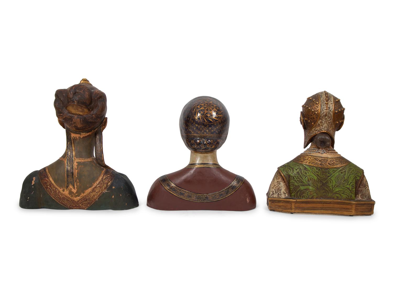Three Italian Painted and Parcel Gilt Terracotta Busts of Renaissance Women
