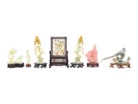 Six Chinese Hardstone Carvings and A Hardstone Embellished Table Screen