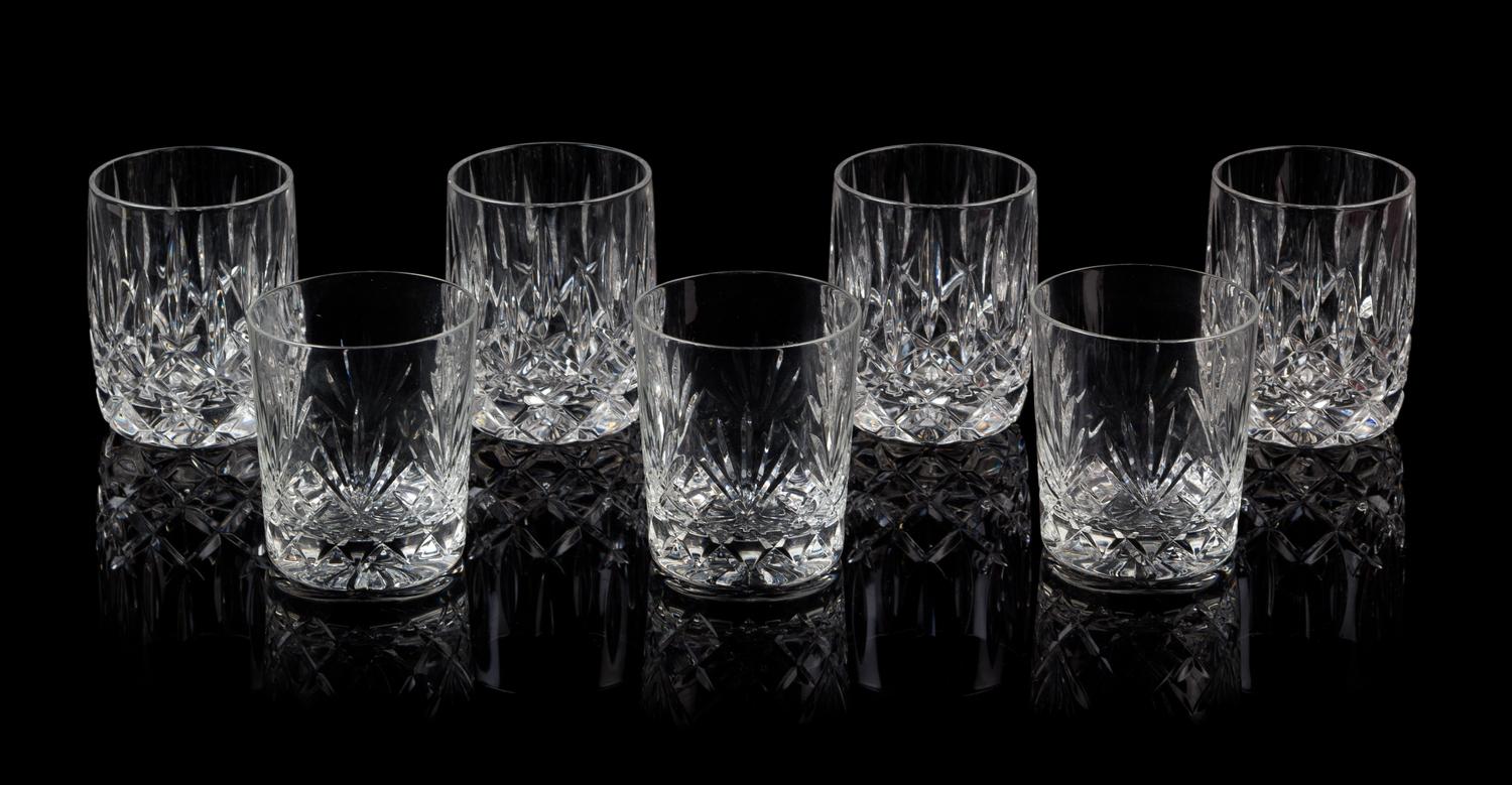 A Set of Seven Cut Glass Tumblers Height of tallest 4 inches.