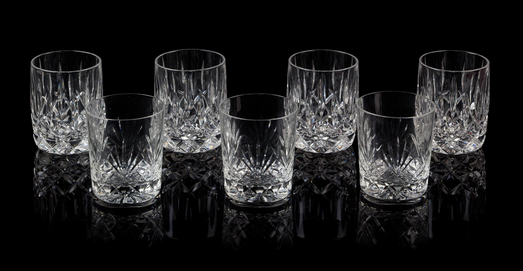 A Set of Seven Cut Glass Tumblers Height of tallest 4 inches.