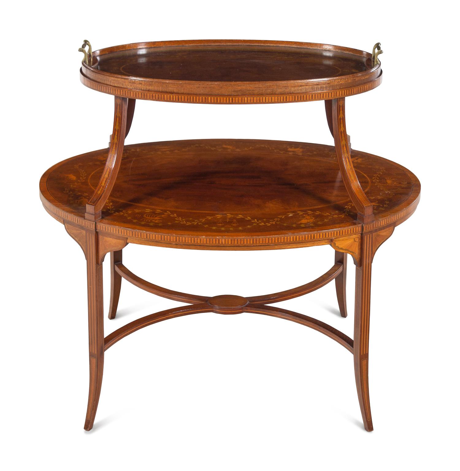 An Edwardian Mahogany and Marquetry Étagère