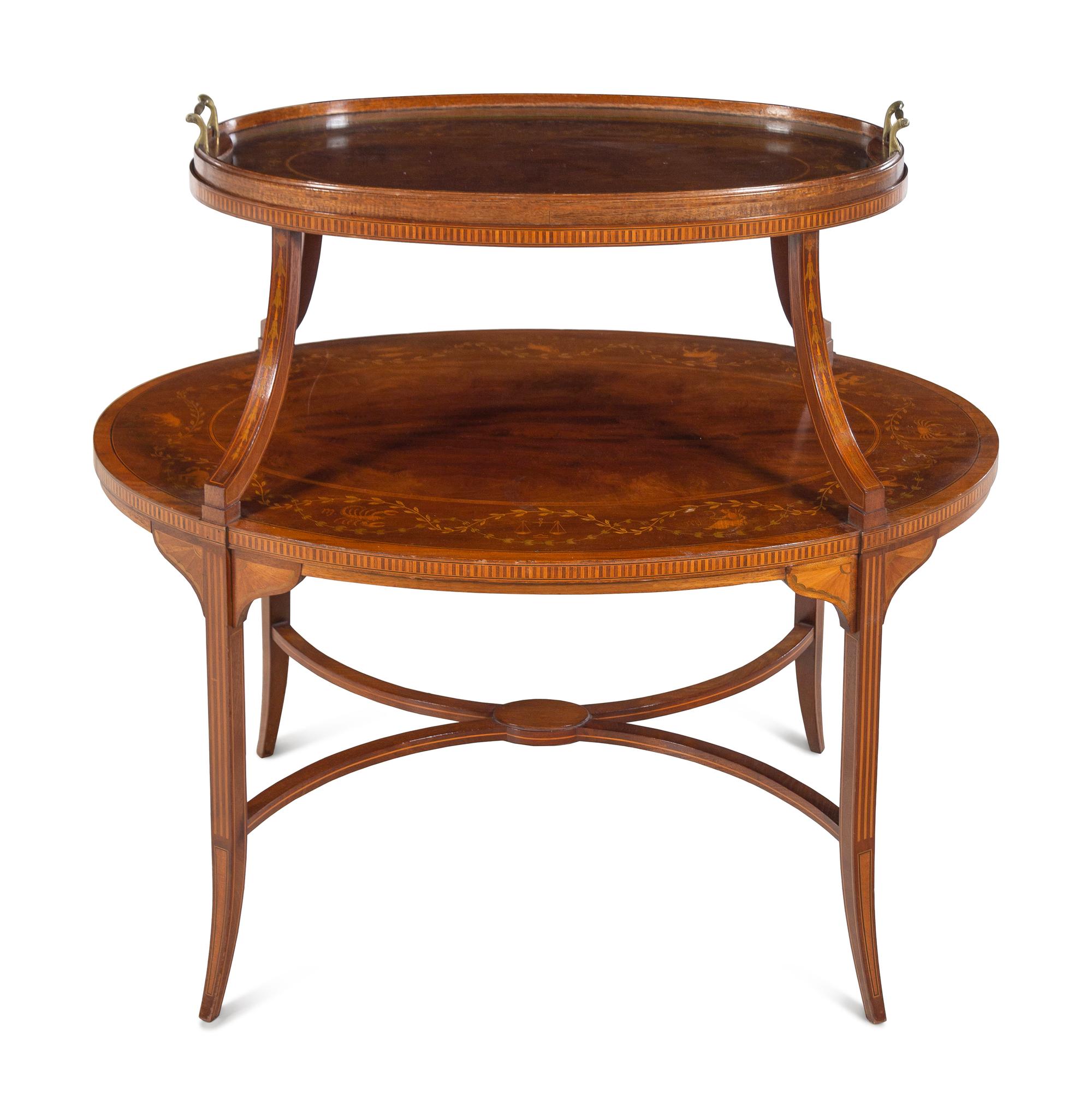 An Edwardian Mahogany and Marquetry Étagère