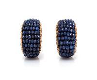 A Pair of Gold and Sapphire Bead Hoop Earclips, 13.60 dwts.