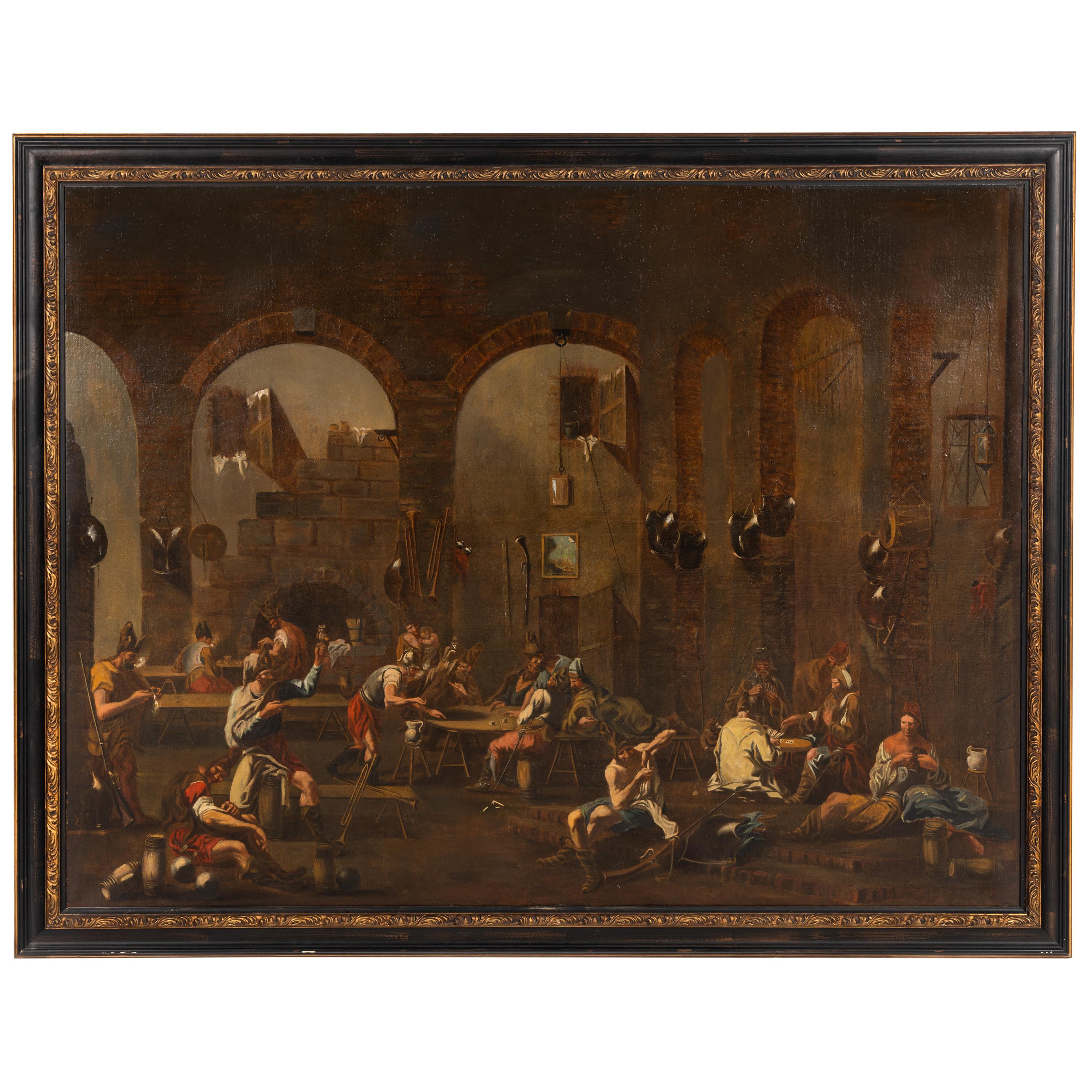 Manner of Alessandro Magnasco (Italian, 1667-1749) — Interior Scene of Barracks with Soldiers