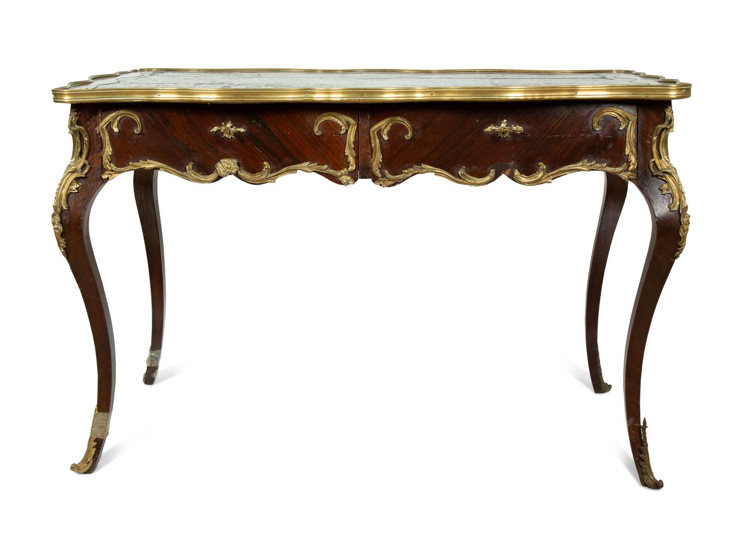 A Louis XV Style Gilt Bronze Mounted and Leather Inset Writing Desk — 19TH CENTURY