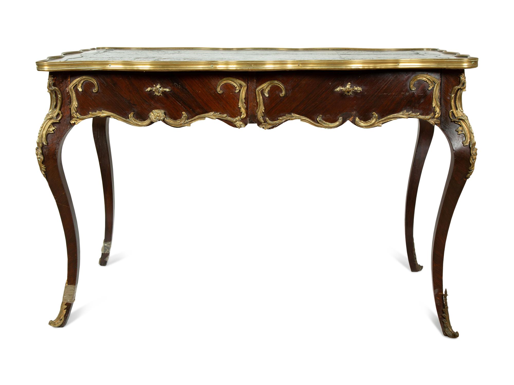 A Louis XV Style Gilt Bronze Mounted and Leather Inset Writing Desk — 19TH CENTURY