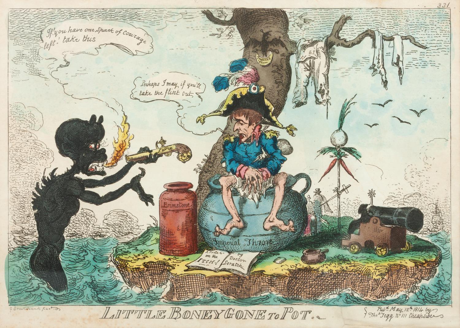 George Cruikshank, (British, 1792-1878), Little Boney Gone to Pot, The Plumb Pudding in Danger, and A Grand Manoeuvre