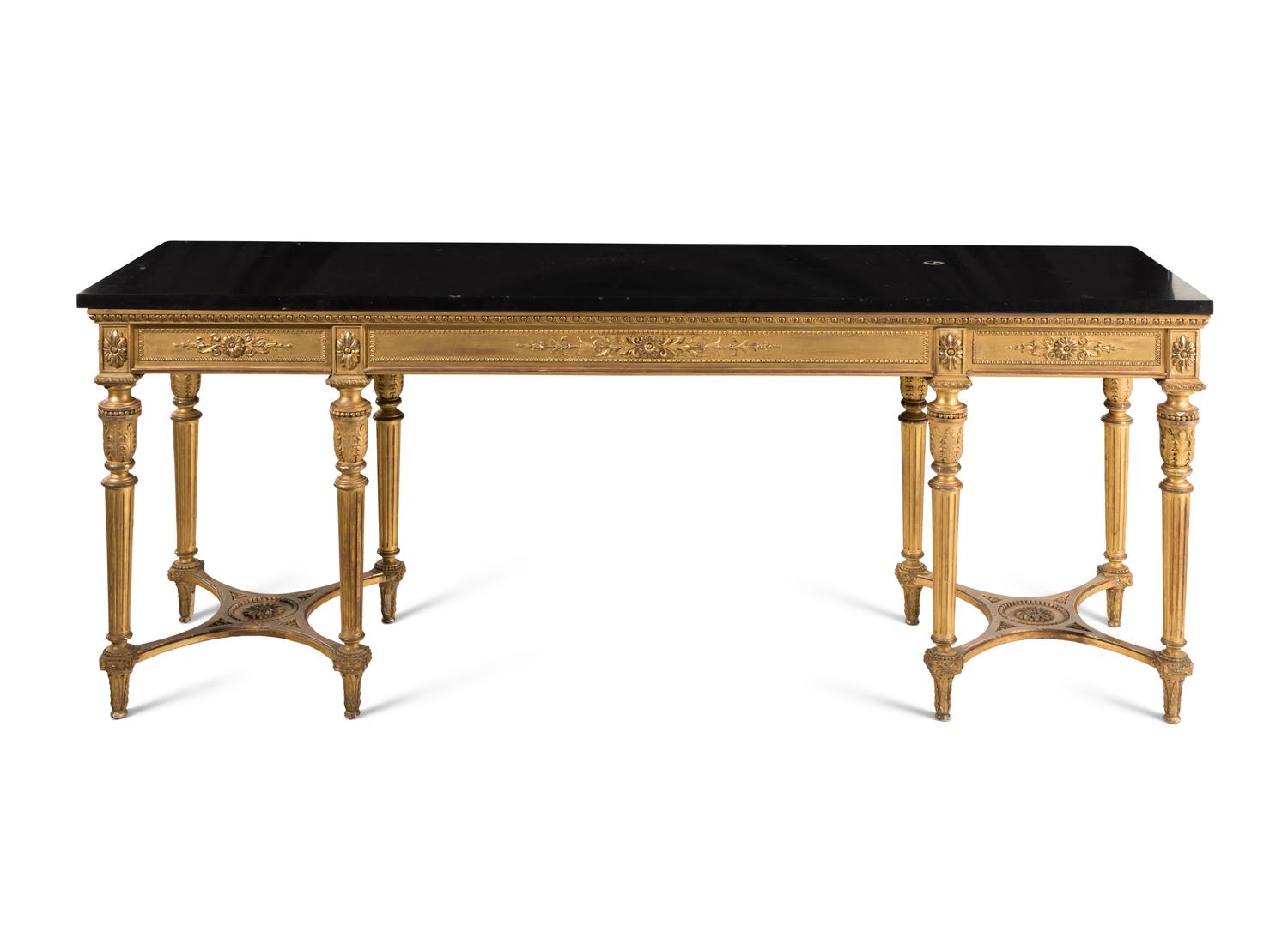 A Louis XVI Style Giltwood Marble-Top Console Table
