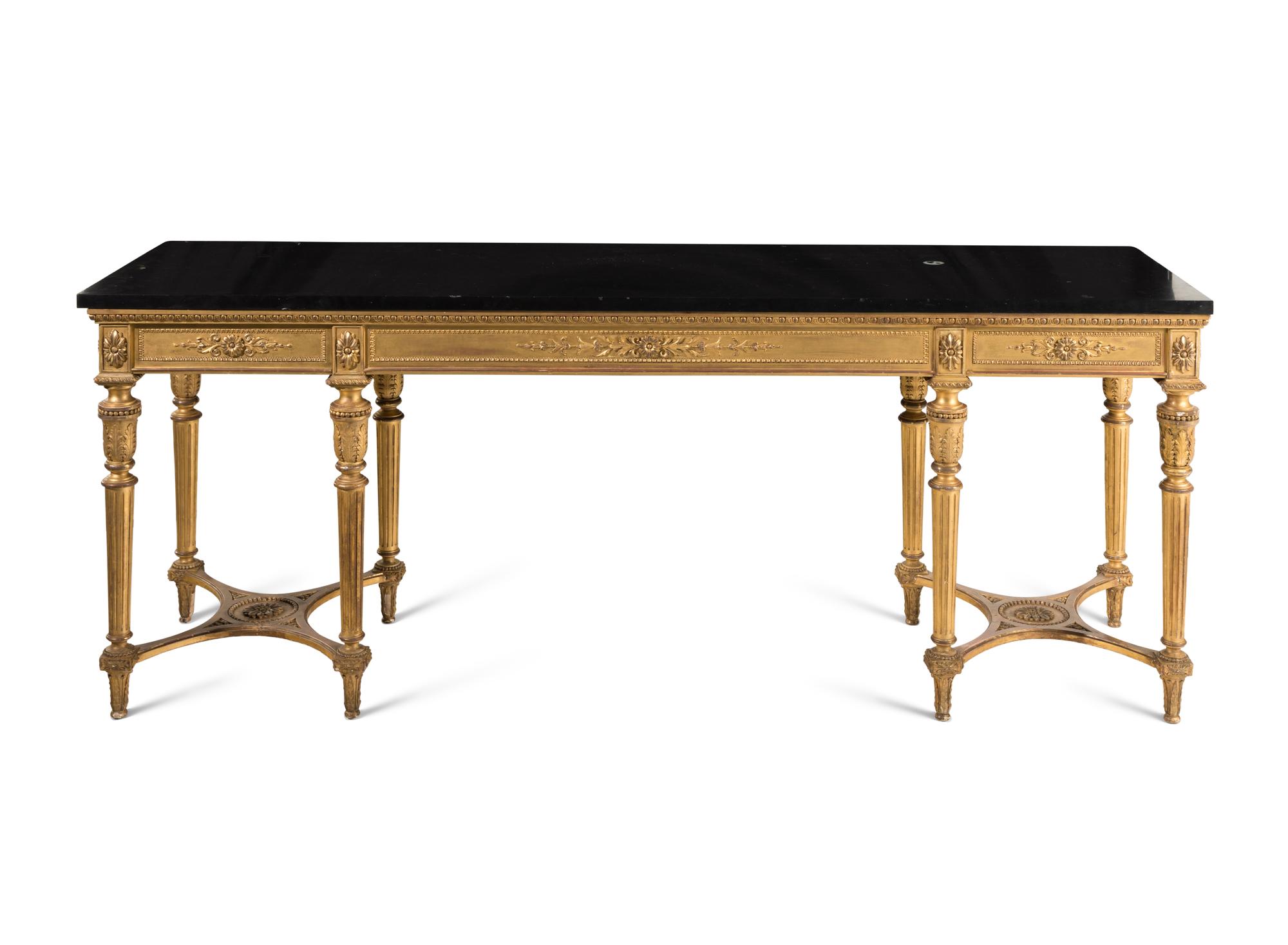A Louis XVI Style Giltwood Marble-Top Console Table