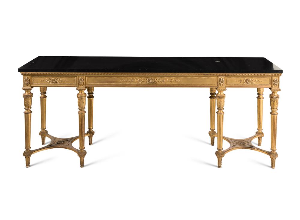 A Louis XVI Style Giltwood Marble-Top Console Table