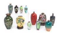 Twelve Japanese Cloisonne Enamel Vases Height of tallest 8 inches.