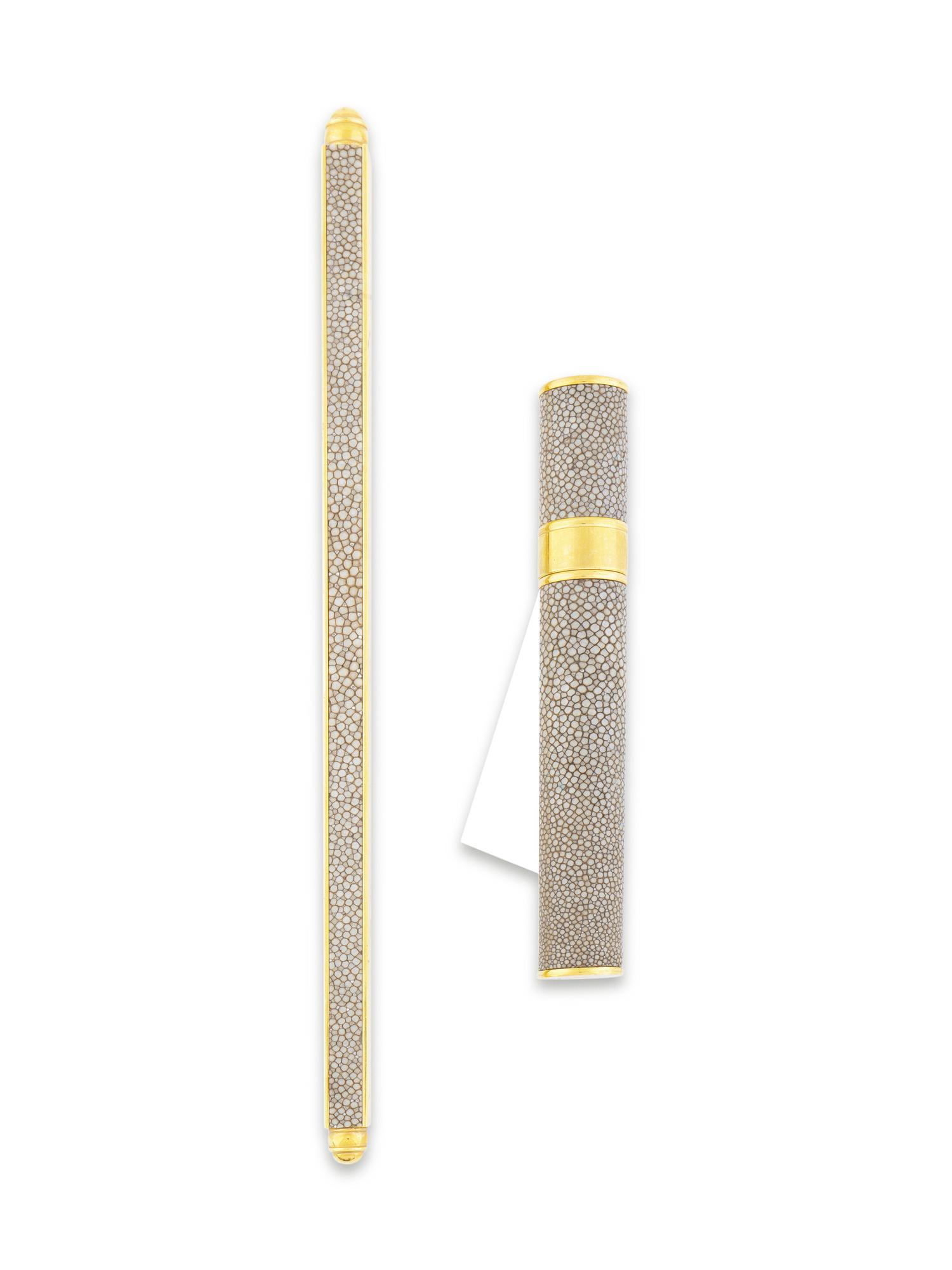 A Shagreen and Brass Cigar Holder and Paperweight — 20TH CENTURY