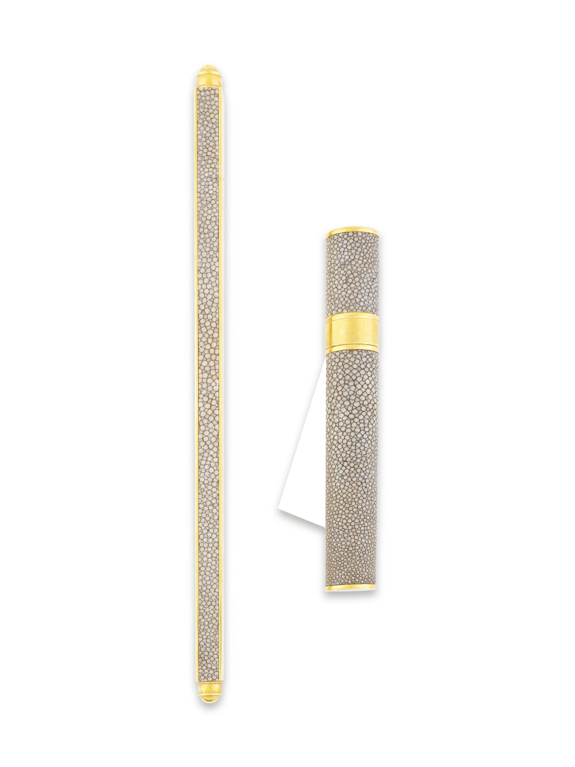 A Shagreen and Brass Cigar Holder and Paperweight — 20TH CENTURY