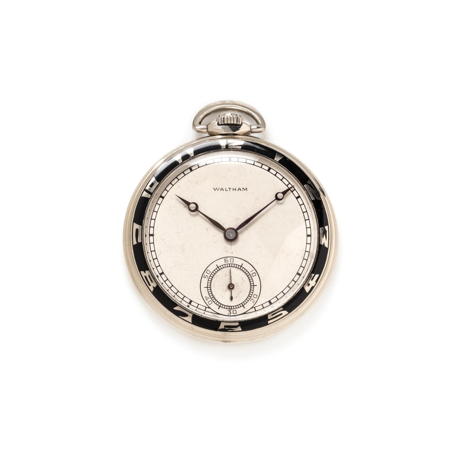 WALTHAM, ART DECO, 14K WHITE GOLD OPEN FACE POCKET WATCH