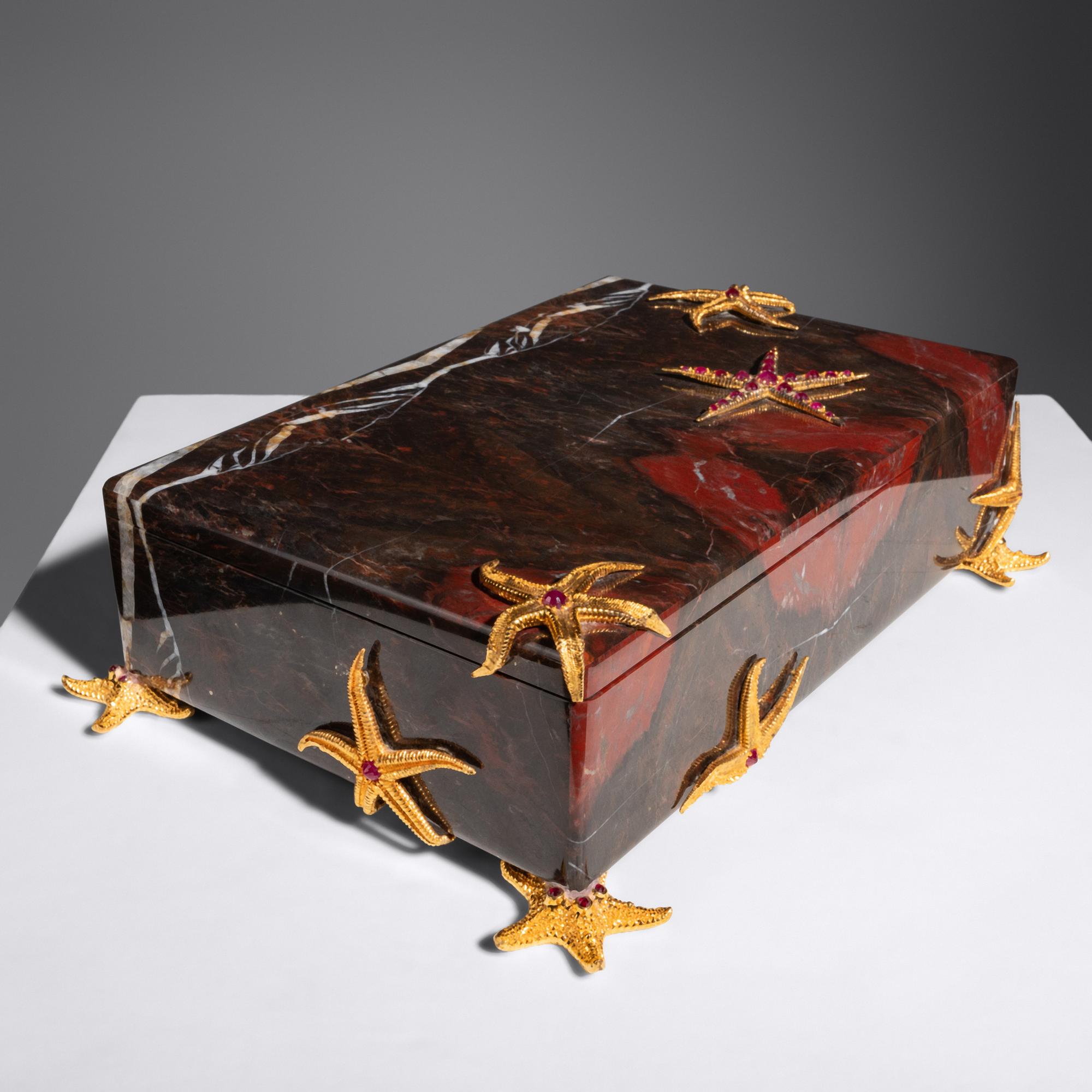 Silver and Ruby Mounted Marble Box