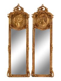 A Pair of Louis XV Style Gilded Pier Mirrors