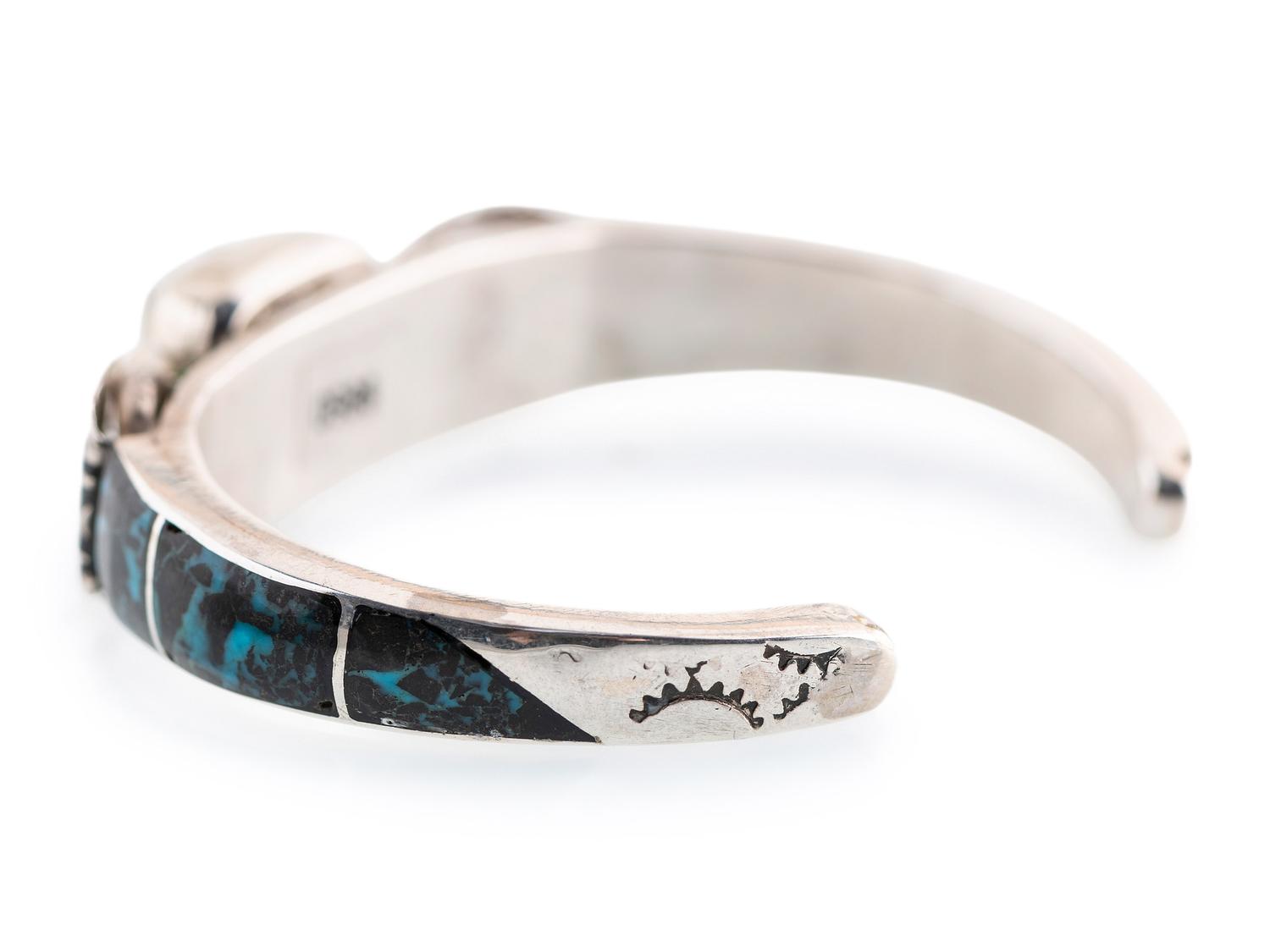 Navajo Silver Cuff Watch Band, set with Bisbee Turquoise