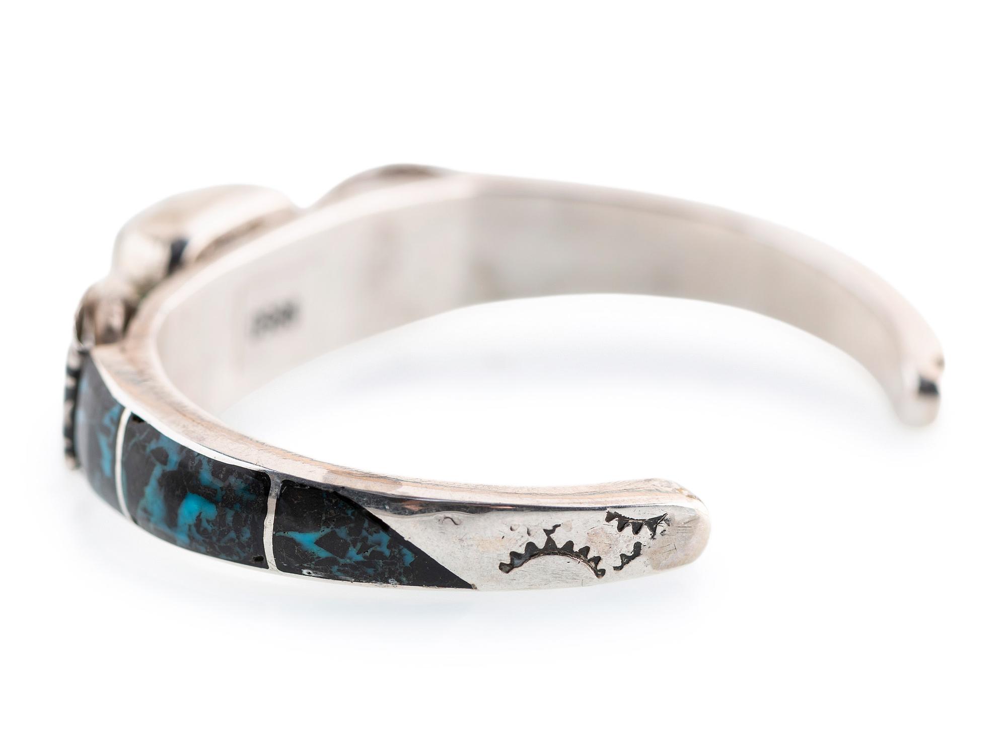 Navajo Silver Cuff Watch Band, set with Bisbee Turquoise