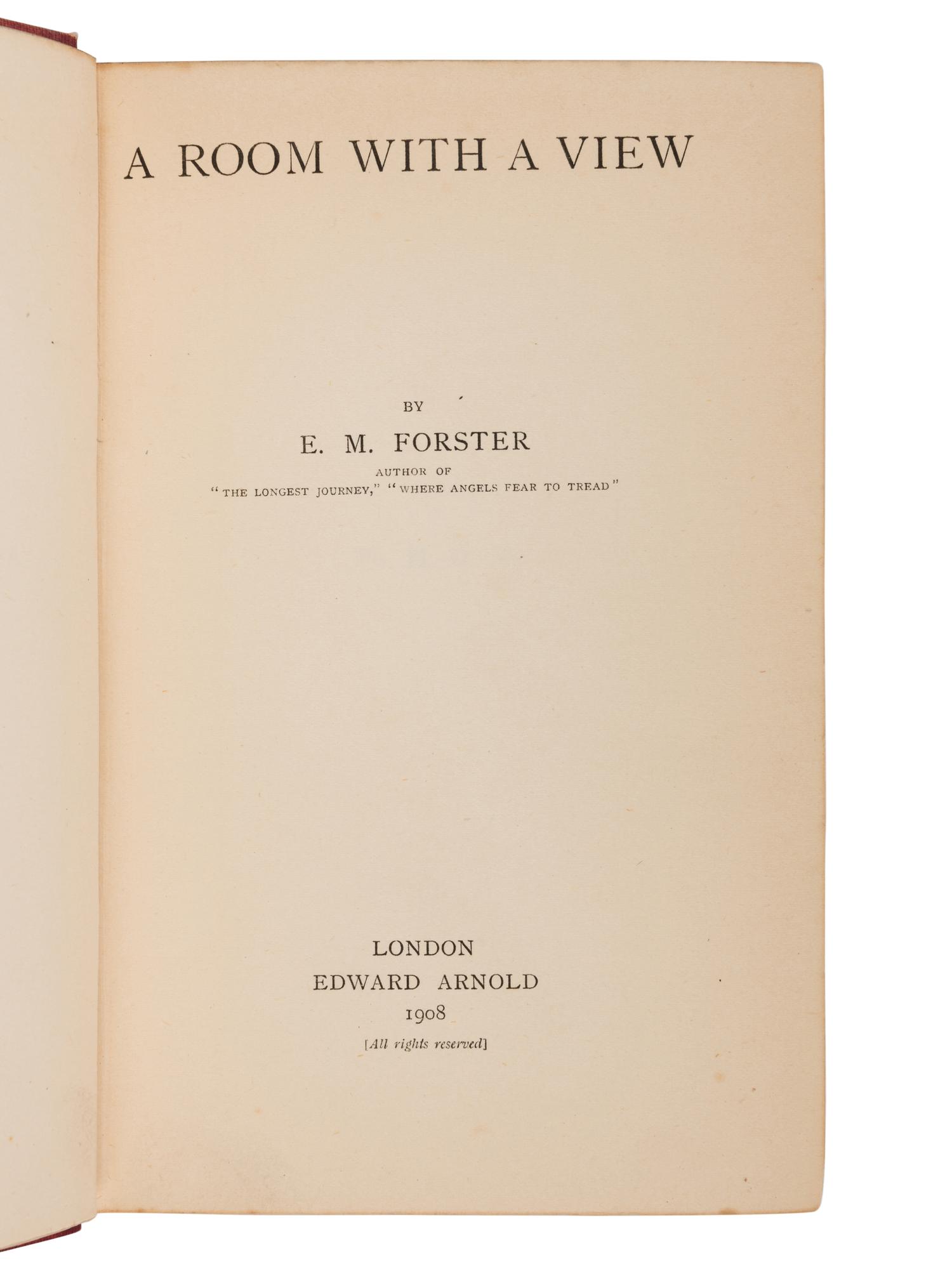 FORESTER, E.M. (1879-1970). A Room with a View . London: Edward Arnold, 1908.
