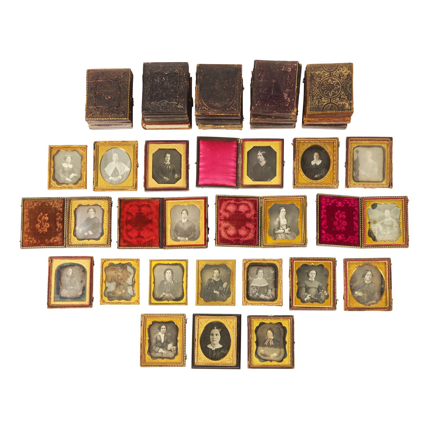 [Early Photography] Group of 37 Sixth Plate Daguerreotypes of Women.