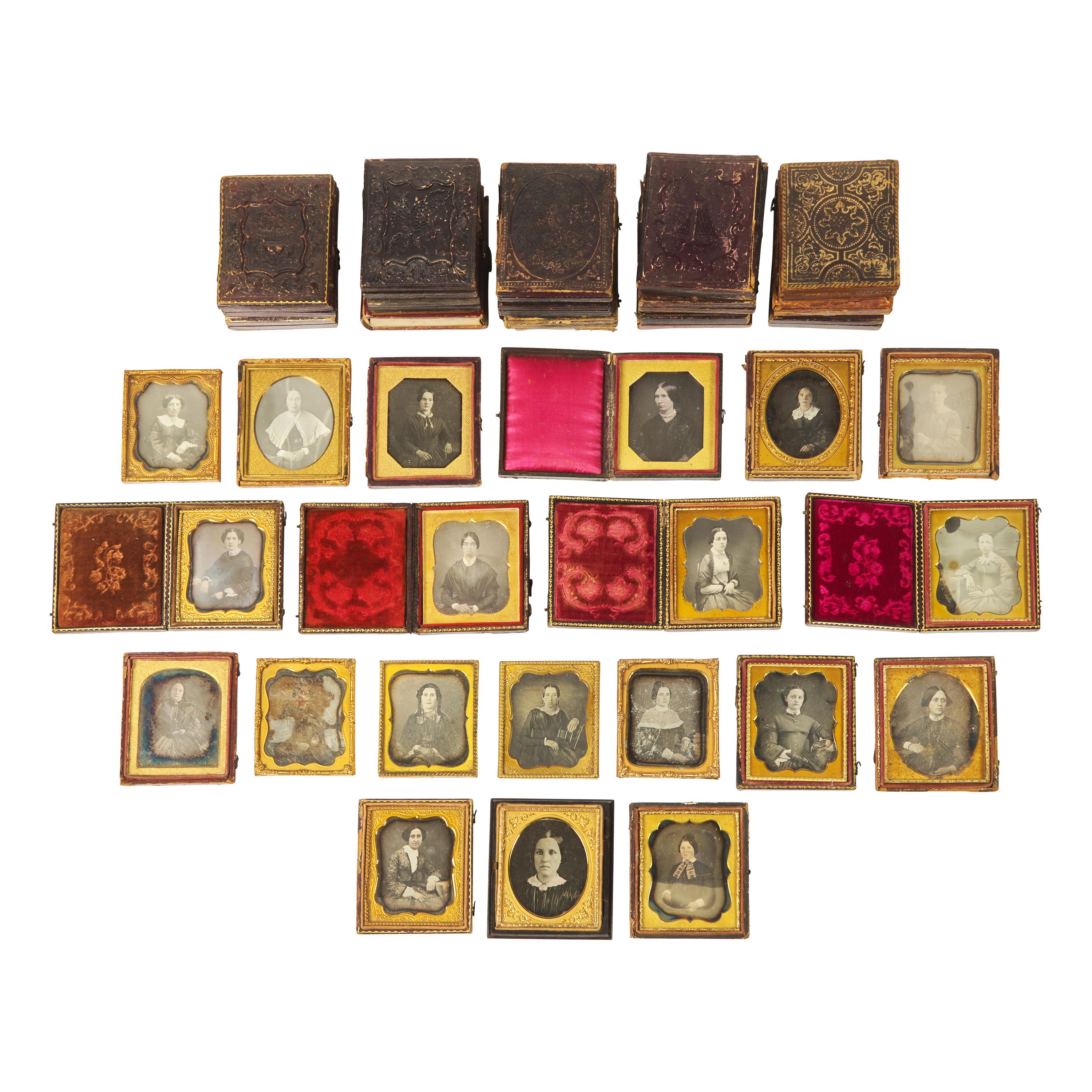 [Early Photography] Group of 37 Sixth Plate Daguerreotypes of Women.