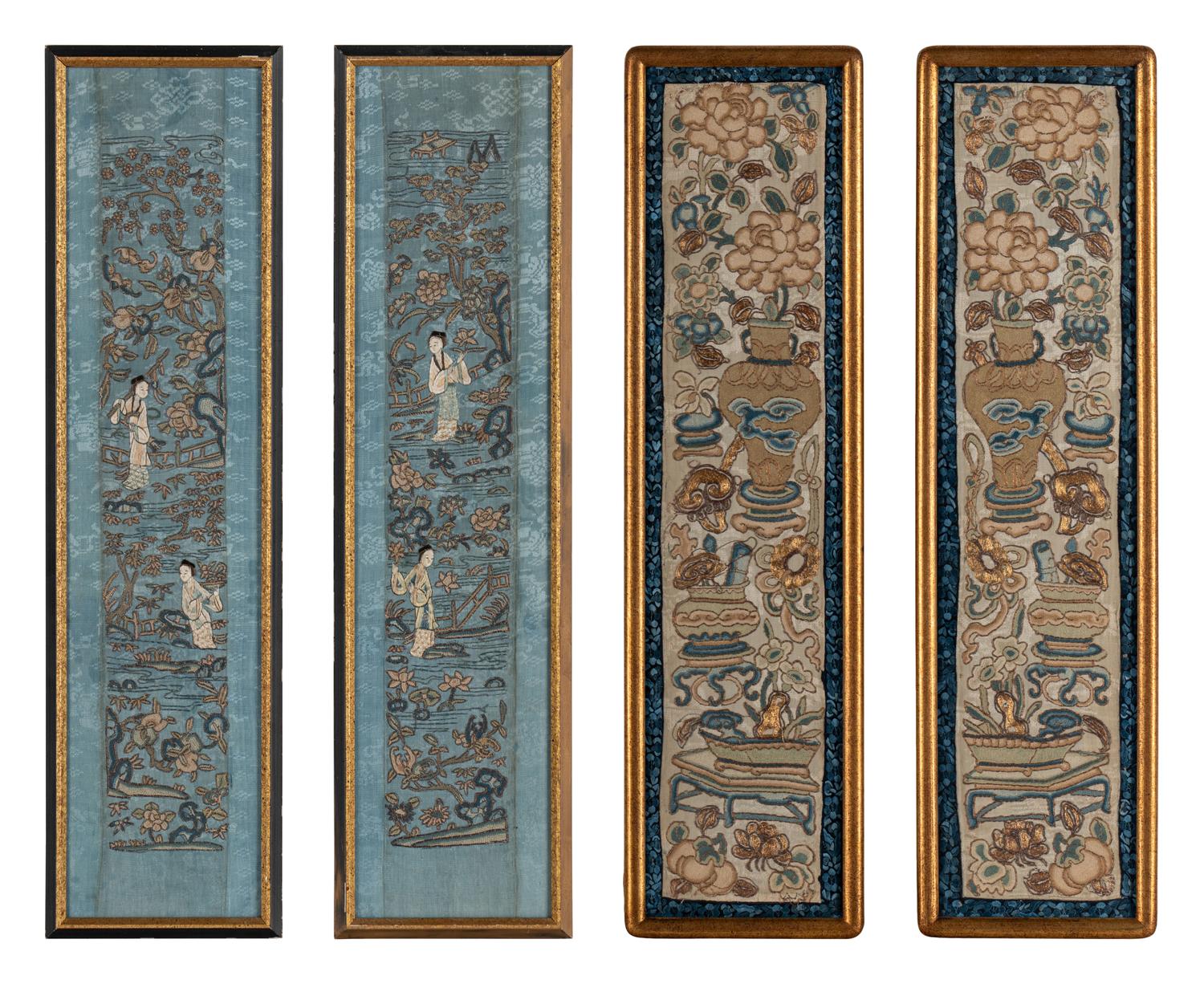Two Pairs of Chinese Embroidered Sleeve Bands