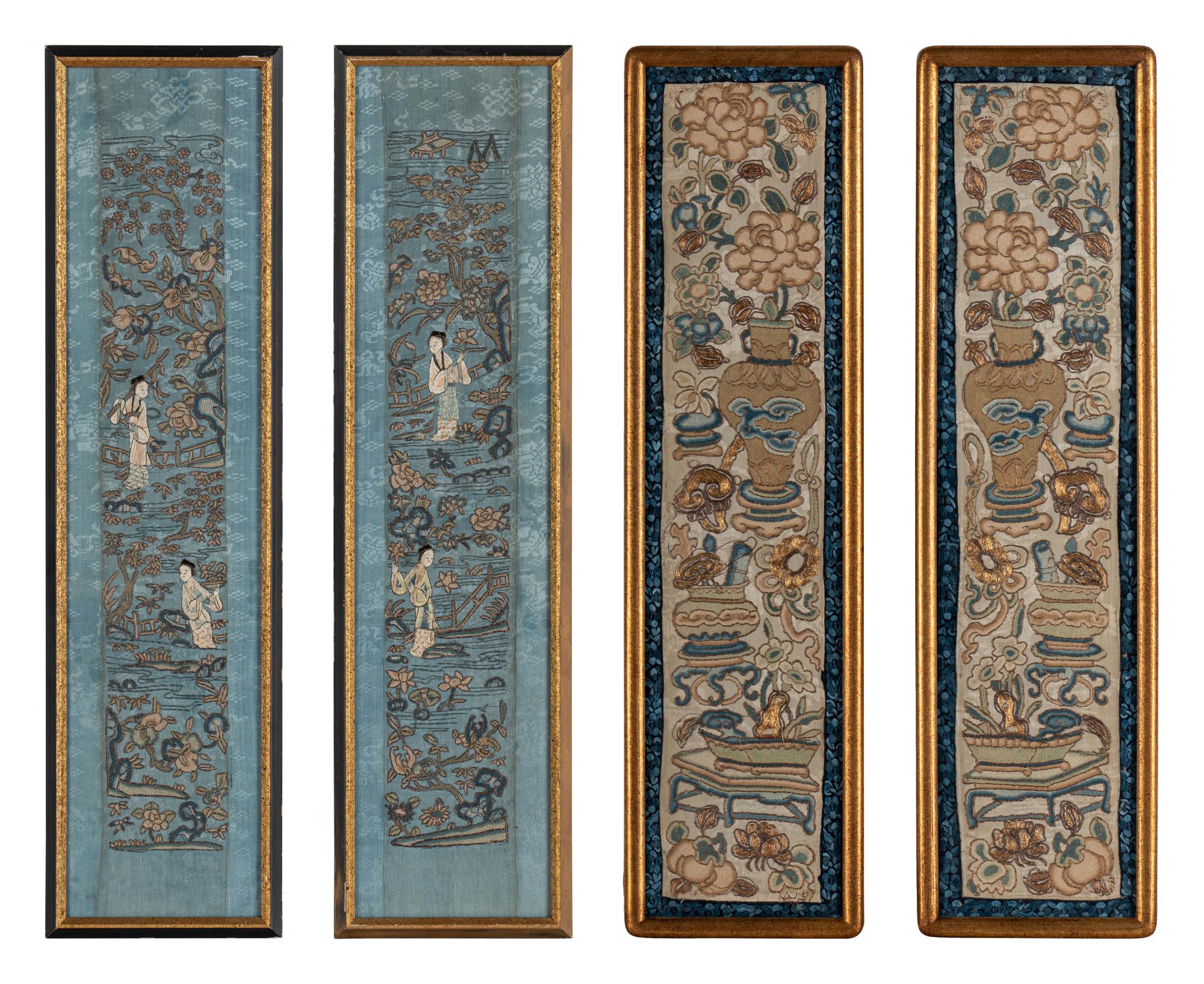 Two Pairs of Chinese Embroidered Sleeve Bands