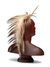 A Carved and Painted Pine Bust of a Native American