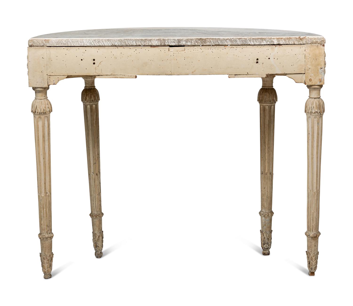 A Louis XVI White-Painted Marble-Top Console Table