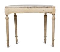 A Louis XVI White-Painted Marble-Top Console Table