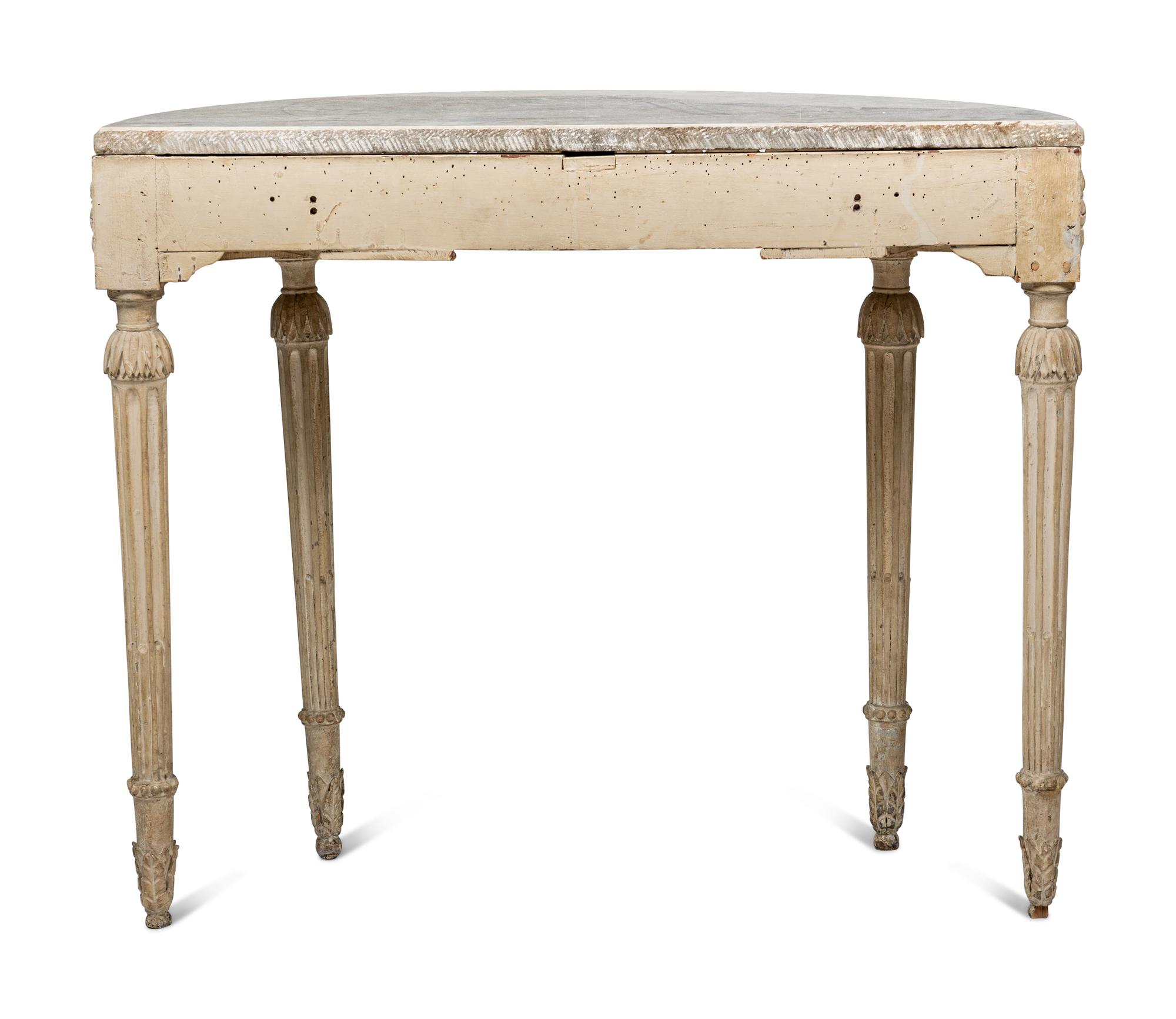 A Louis XVI White-Painted Marble-Top Console Table