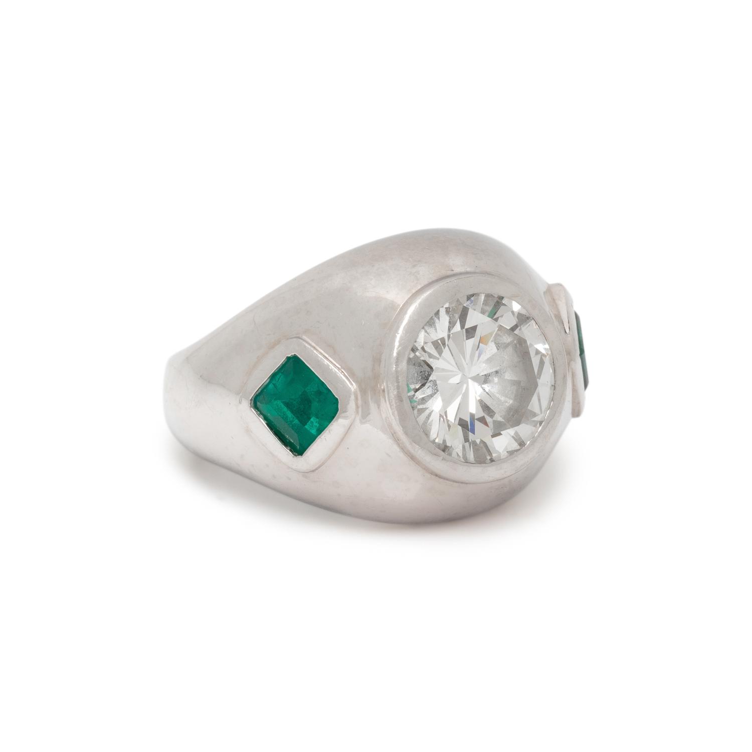 PLATINUM, DIAMOND AND EMERALD RING