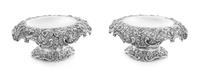A Pair of American Silver Tazze, S. Kirk & Son, Baltimore, MD, each having a downturned border and rim with repousse floral, foliate an