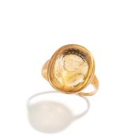 A Roman Citrine Ring Stone with the Bust of a Youthful Satyr — Set in a gold ring