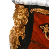 A Pair of Louis XV Style Gilt Bronze Mounted Marble-Top Commodes