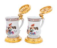 A Pair of Silver-Gilt Mounted Famille Rose Porcelain Tankards