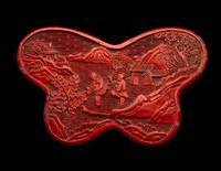 A Chinese Cinnabar Lacquer Butterfly-Form Covered Box