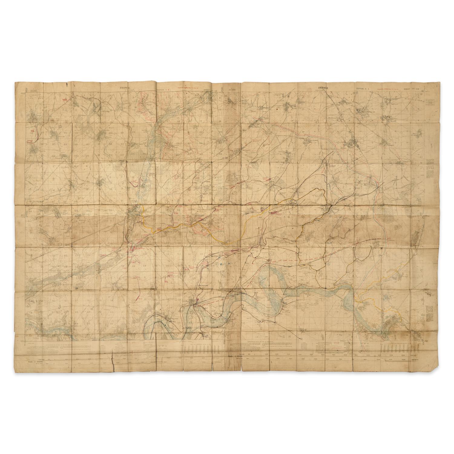 [World War I] Group of 3 Items: Trench Map, Poster, Newspaper