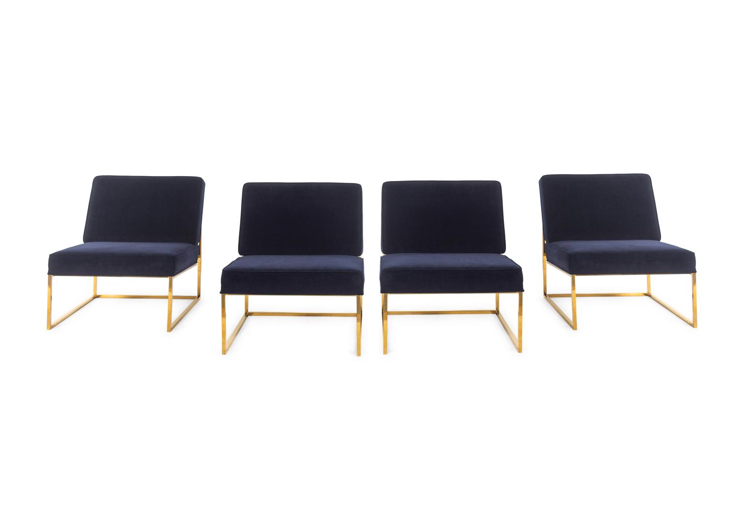 A Set of Four Contemporary Brass and Velvet Chairs