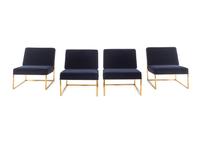 A Set of Four Contemporary Brass and Velvet Chairs