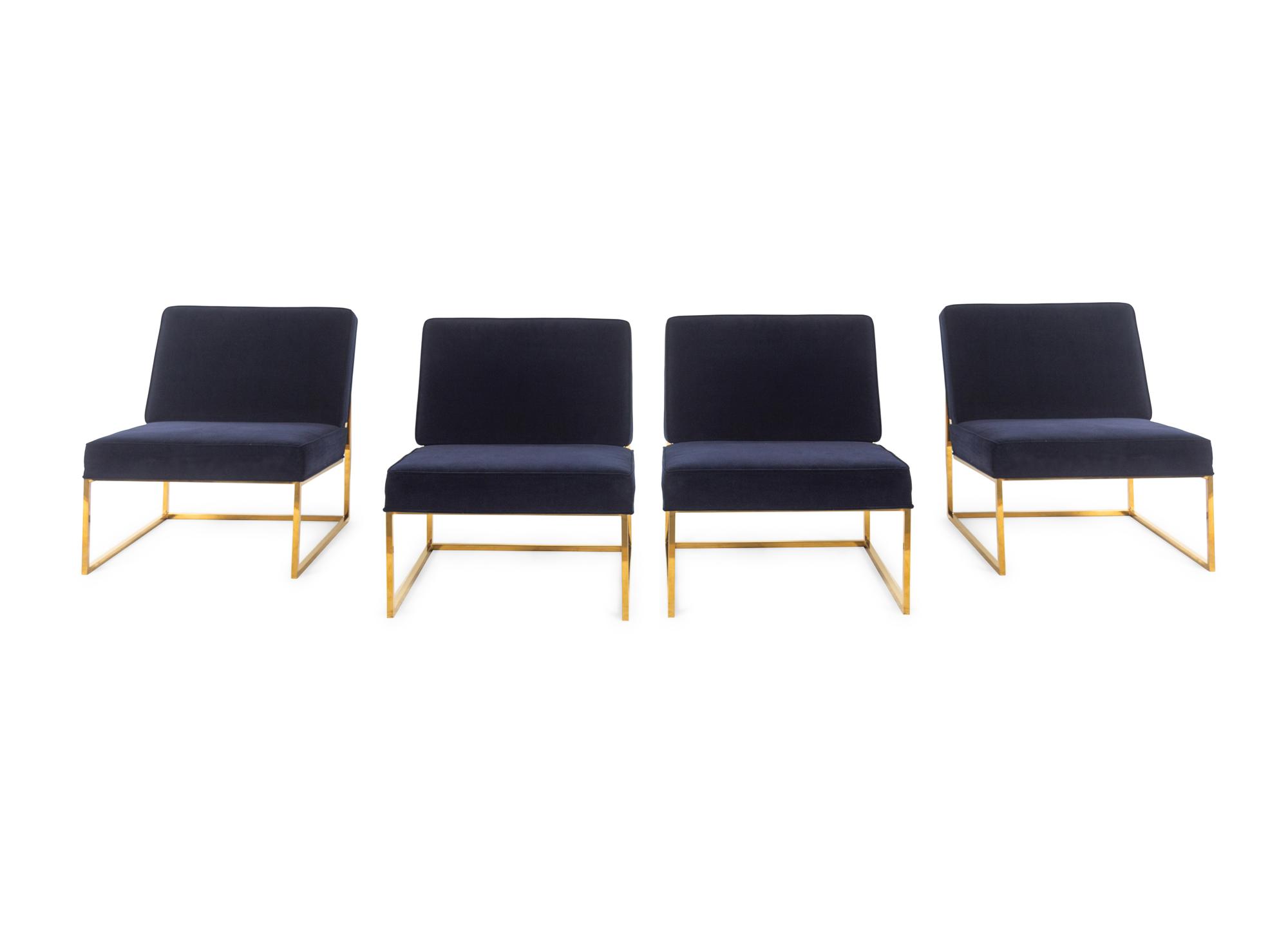 A Set of Four Contemporary Brass and Velvet Chairs