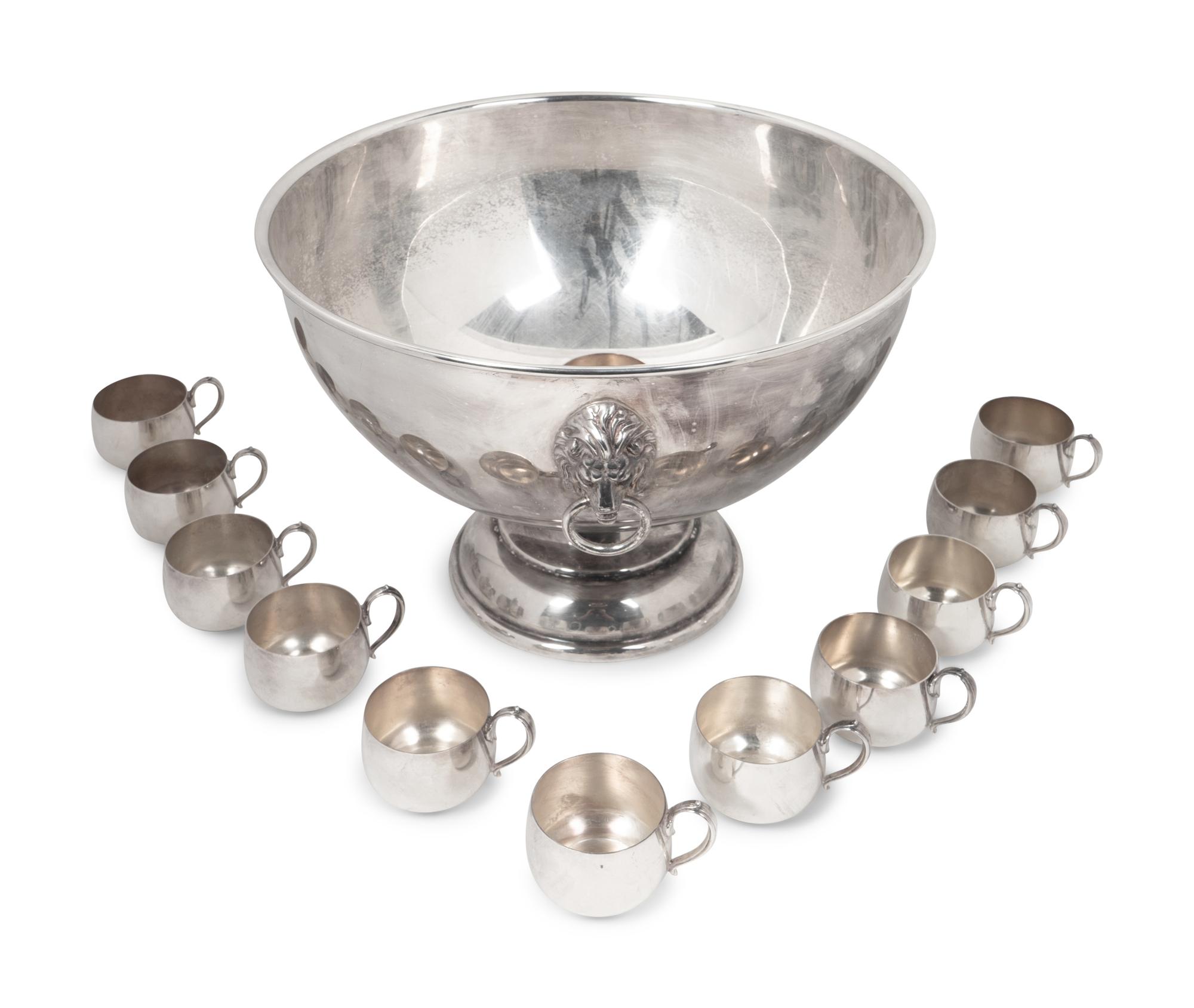 An American Silverplate Large Punchbowl and Twelve Cups — W.S. BLACKINGTON, 20TH CENTURY
