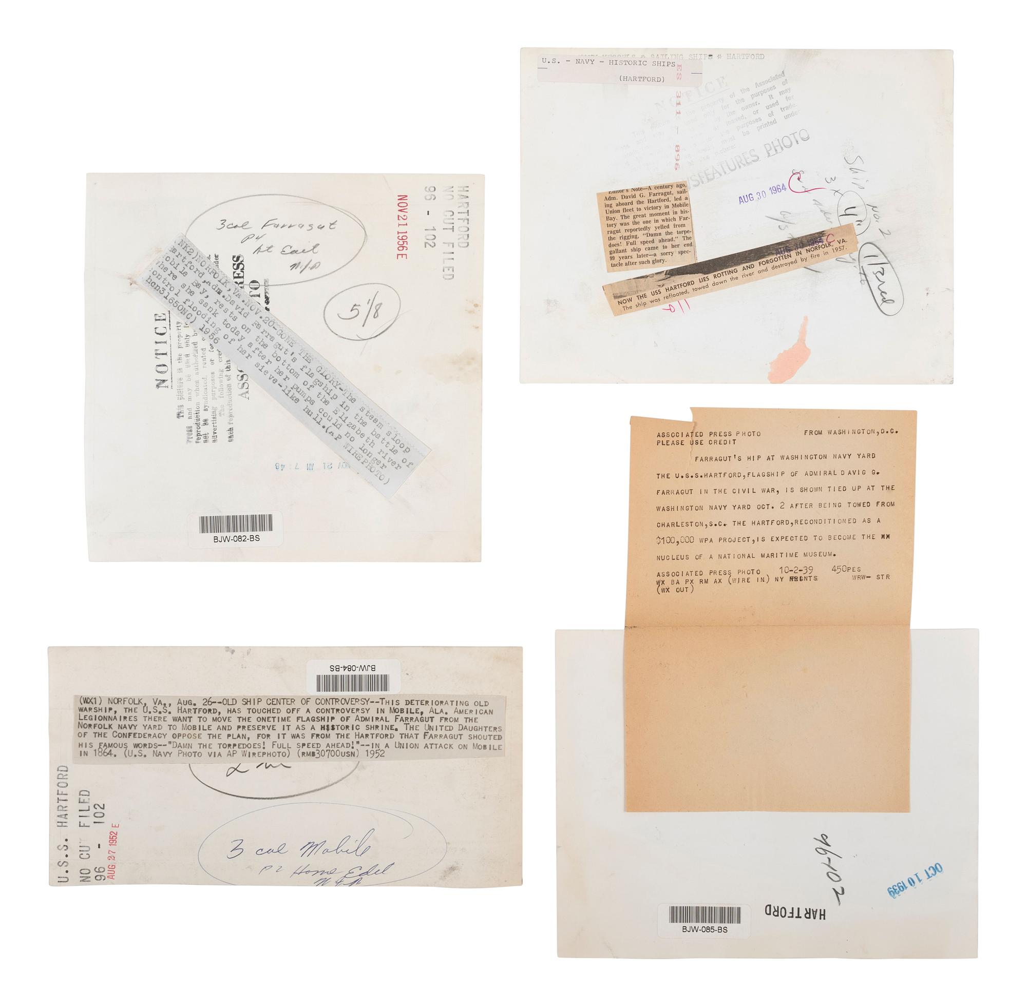 [CIVIL WAR]. Approx. 18 items involving the USS Hartford and Admiral D.G. Farragut, comprising: