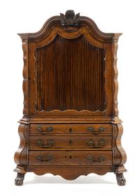A Diminutive Dutch Oak and Mahogany Cabinet Height 40 x width 26 x depth 13 inches. — 19TH CENTURY