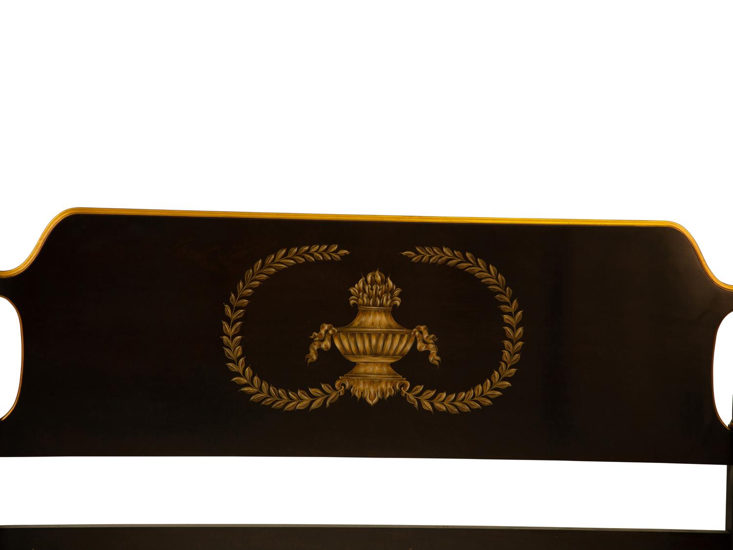 A Regency Style Ebonized and Gilt Four-Poster Bed