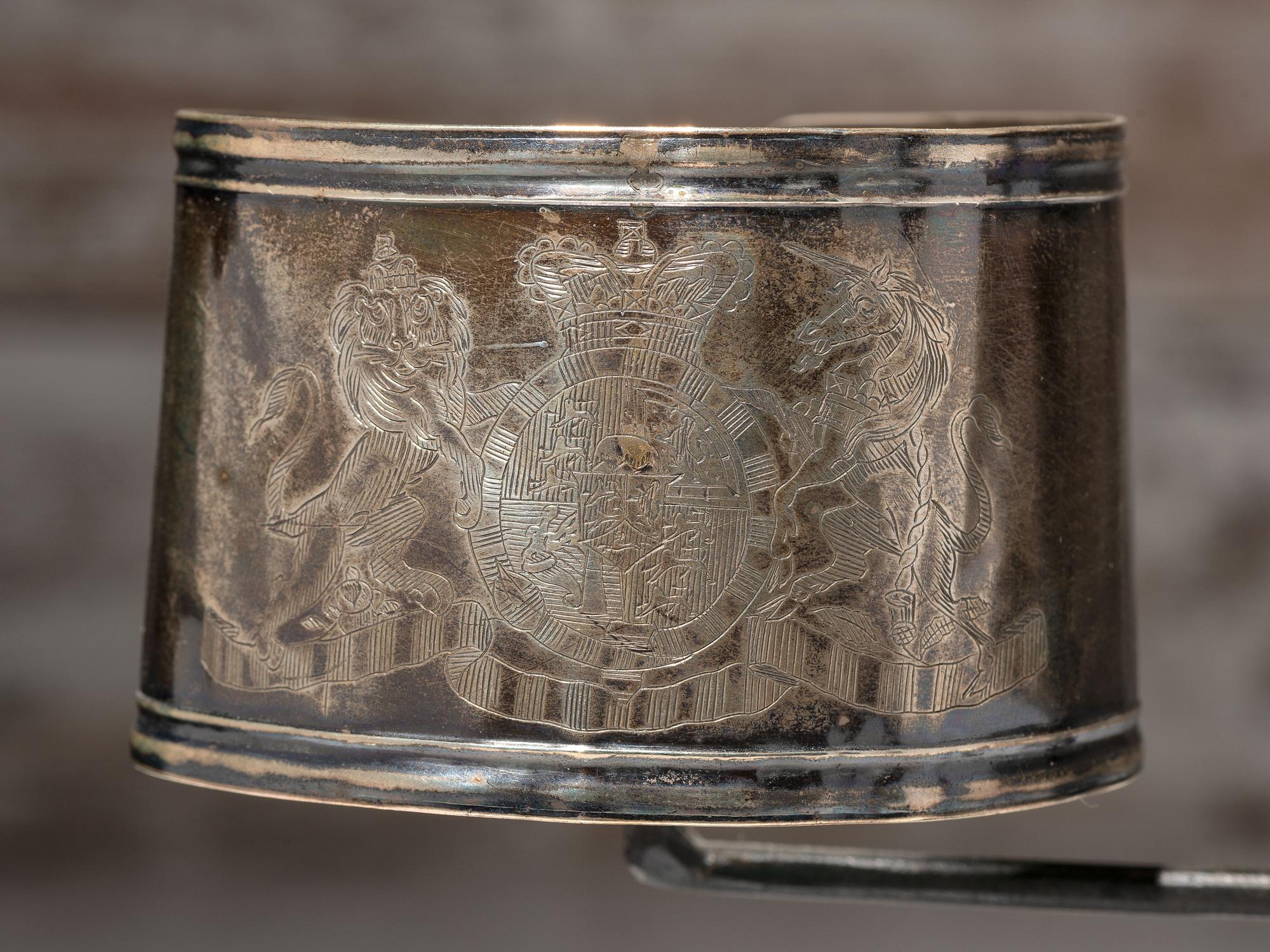 George III Era Sterling Silver Armbands and British Officer's Gilt Copper Gorget, Presented to Ojibwa Chief John Aisance